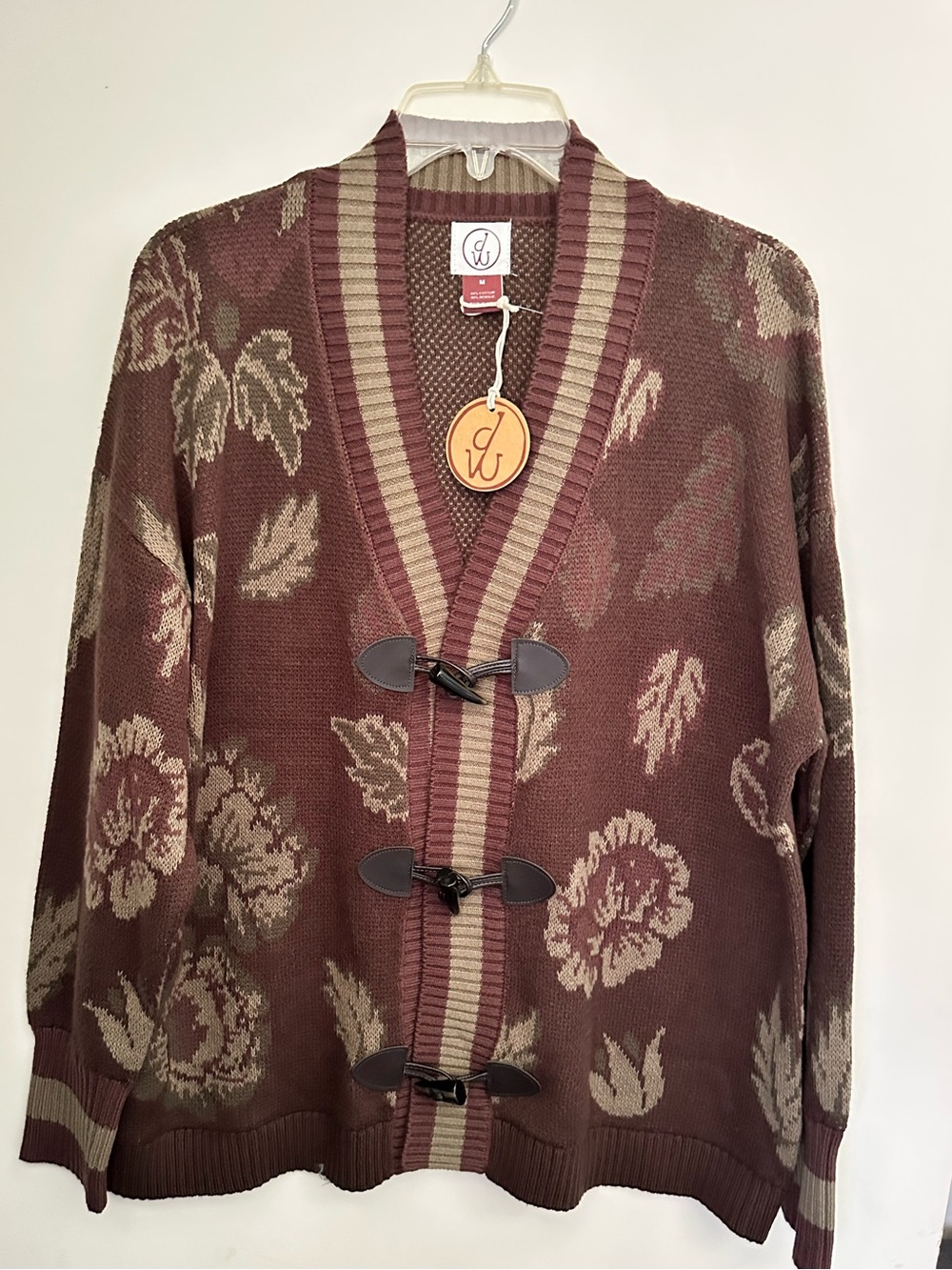 Women's Toggle Floral Long Sleeve Cottagecore Relaxed Cardigan NWTBrown Sage ~M